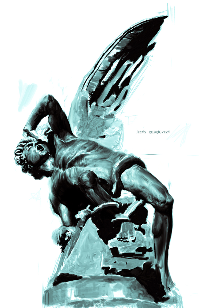 ilustración ángel caído de Madrid, el Retiro.